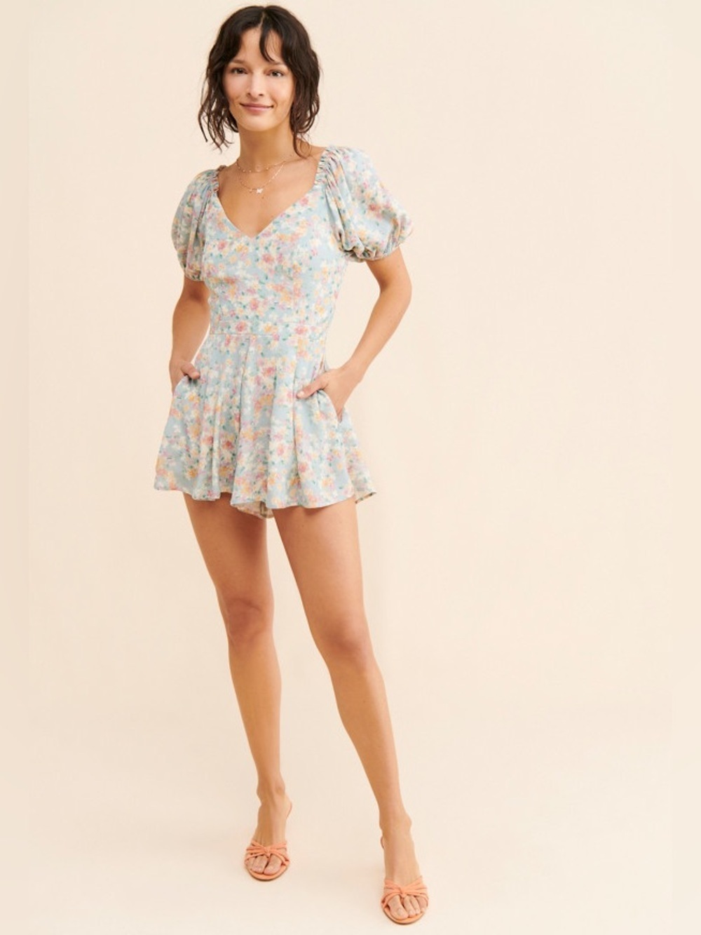 Yumi Kim Pastel Puff-Sleeve Mini Dress Mindy Floral Romper Small